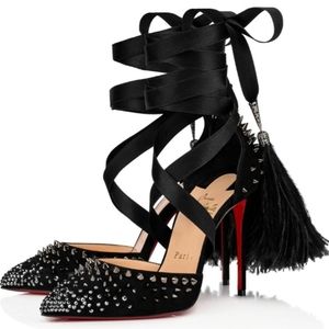 Louboutin Black Fairy Tie Up Ostrich Feather Pump Size 39.5